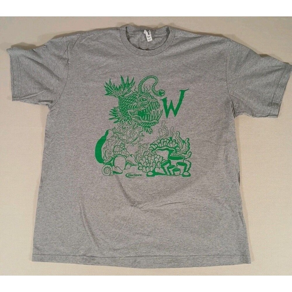 Disc Golf DiscStore Gray Anglerfish "W" Graphic T-Shirt-Men's SZ XL-EXCELLENT!